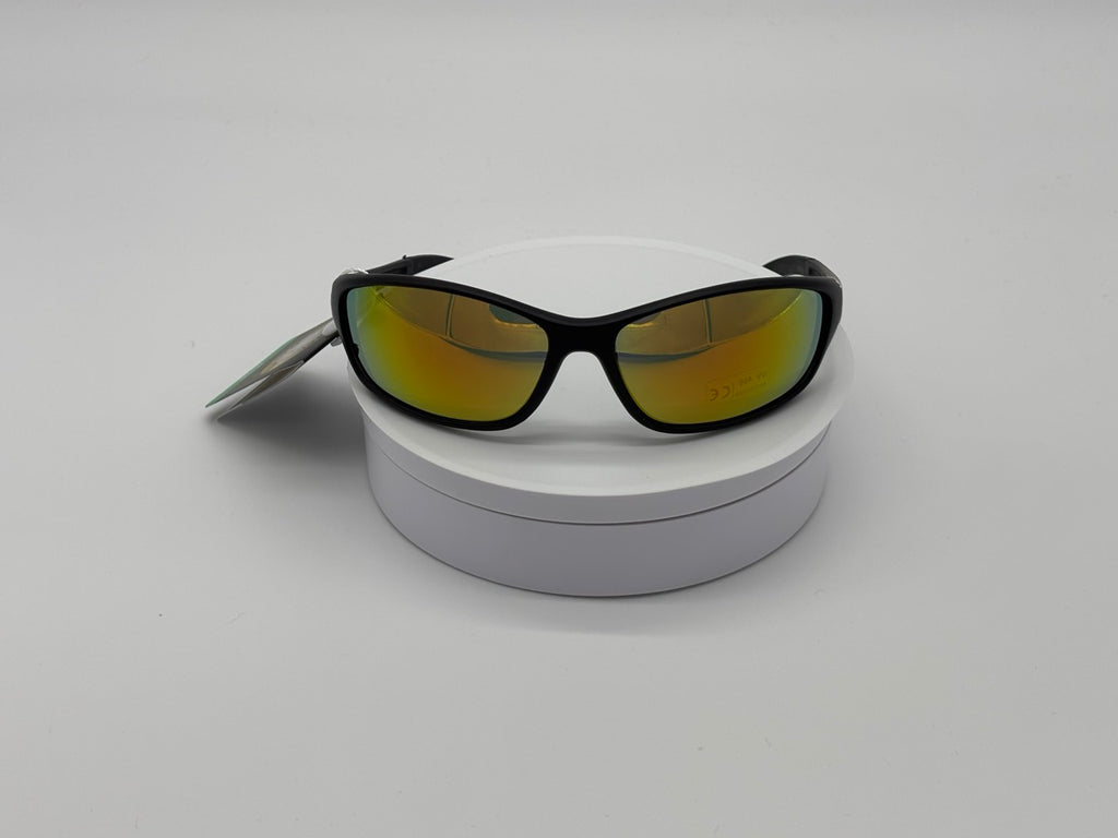 Royal Rayz Sunset Wrap Sunglasses – Black, Orange-Yellow Mirror Lens