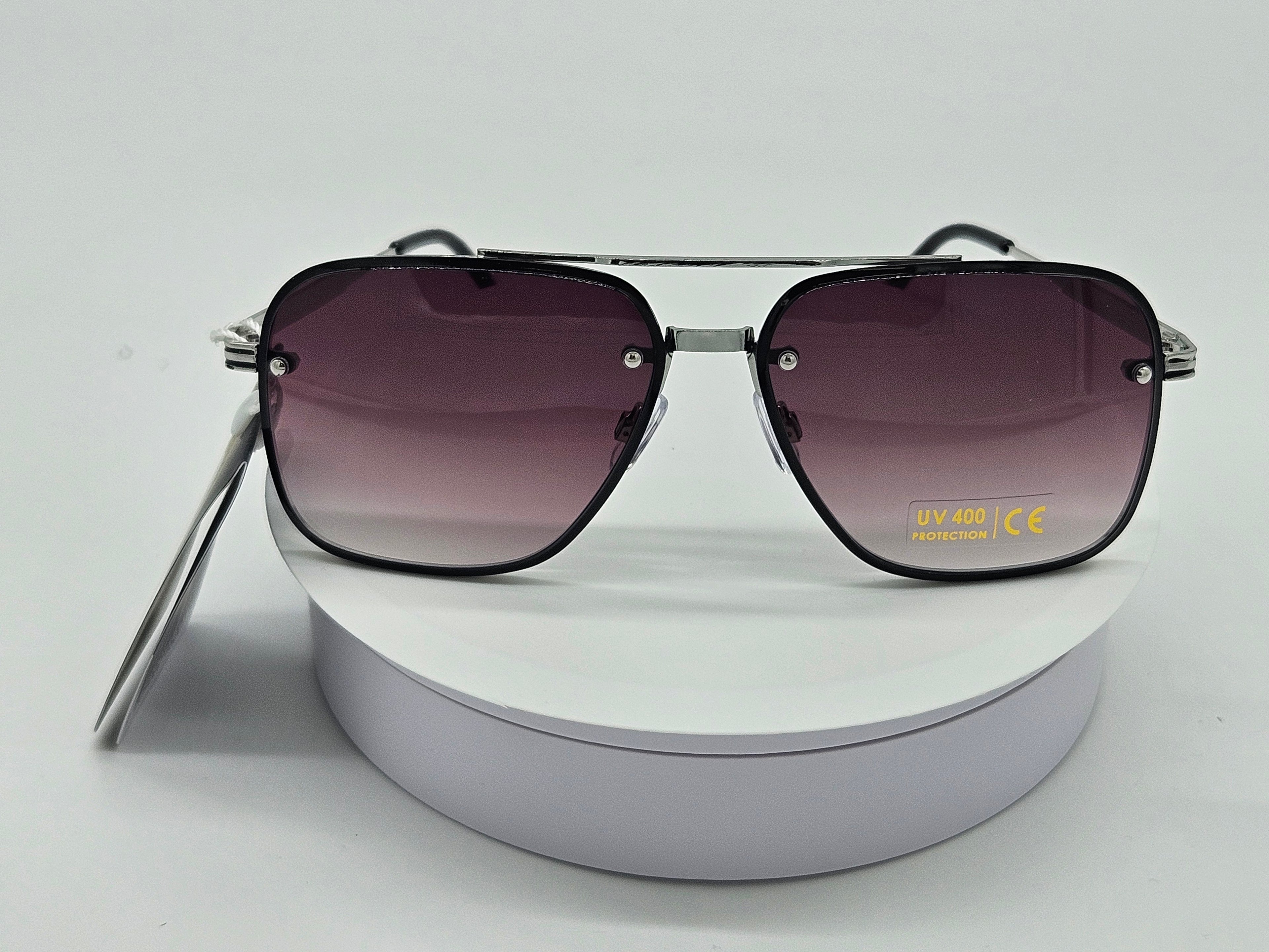 Silver Square Aviator with Purple Gradient Lens