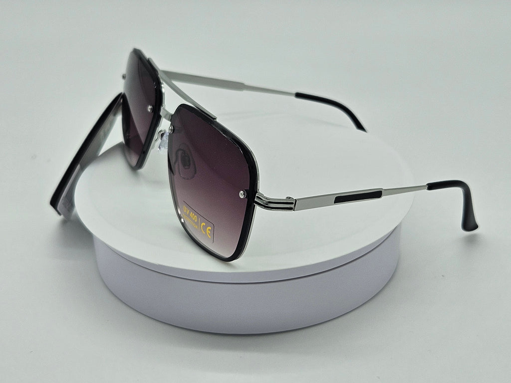 Silver Square Aviator with Purple Gradient Lens