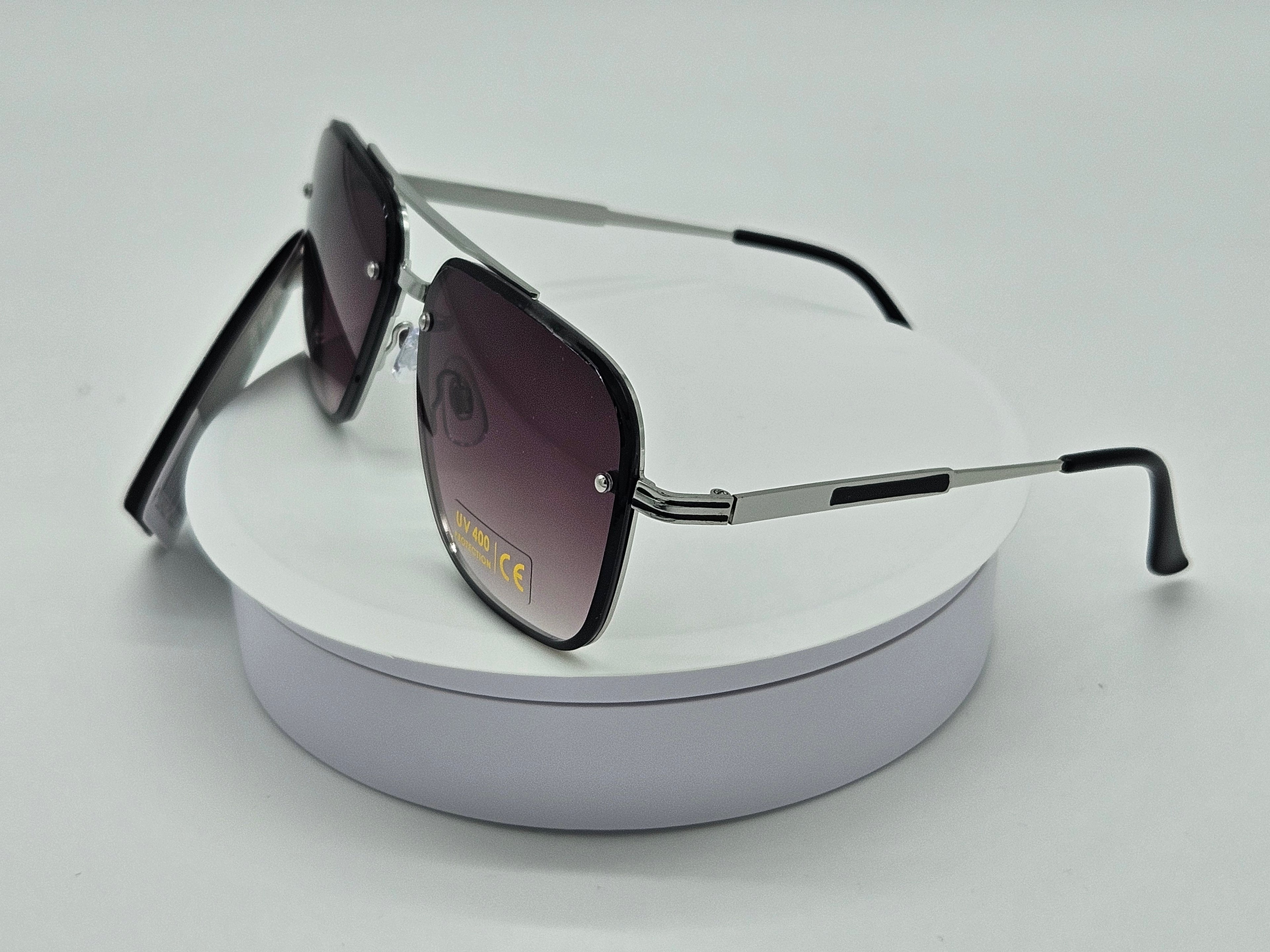 Silver Square Aviator with Purple Gradient Lens