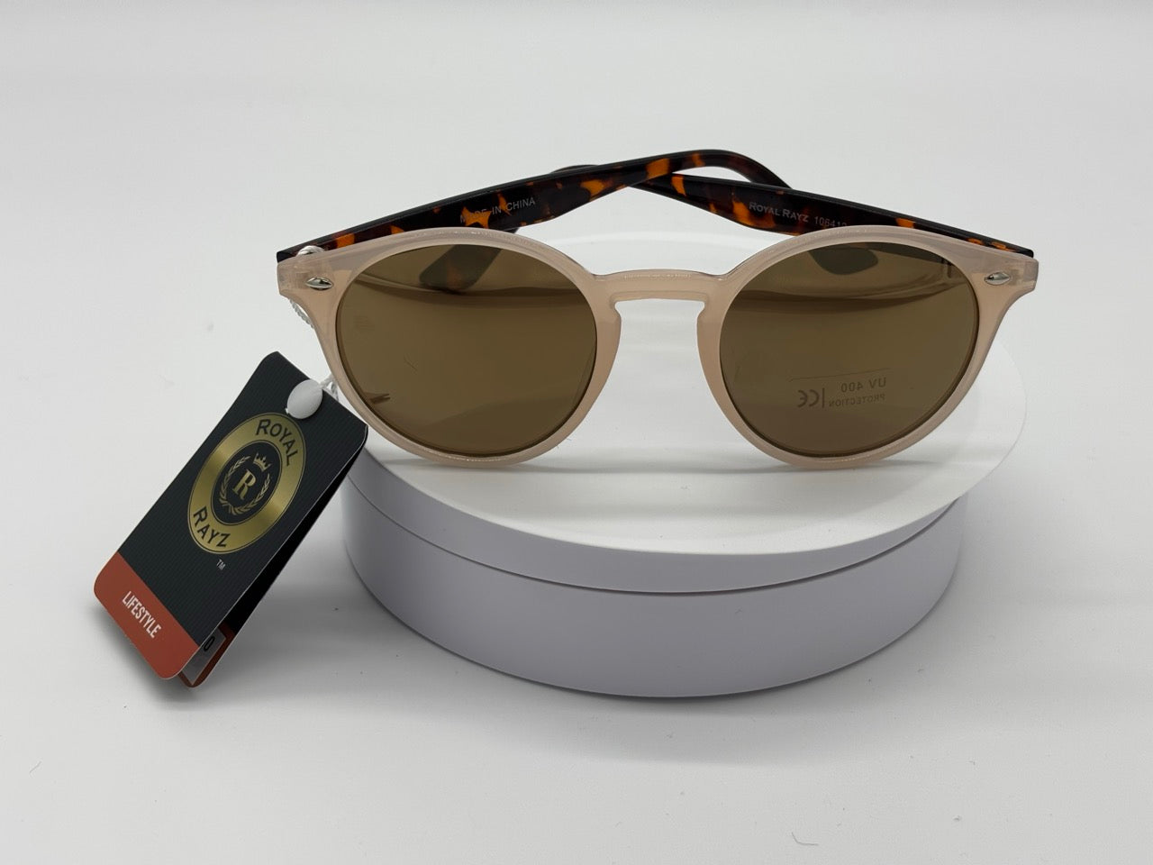 Blush Round Sunglasses with Tortoiseshell Temples