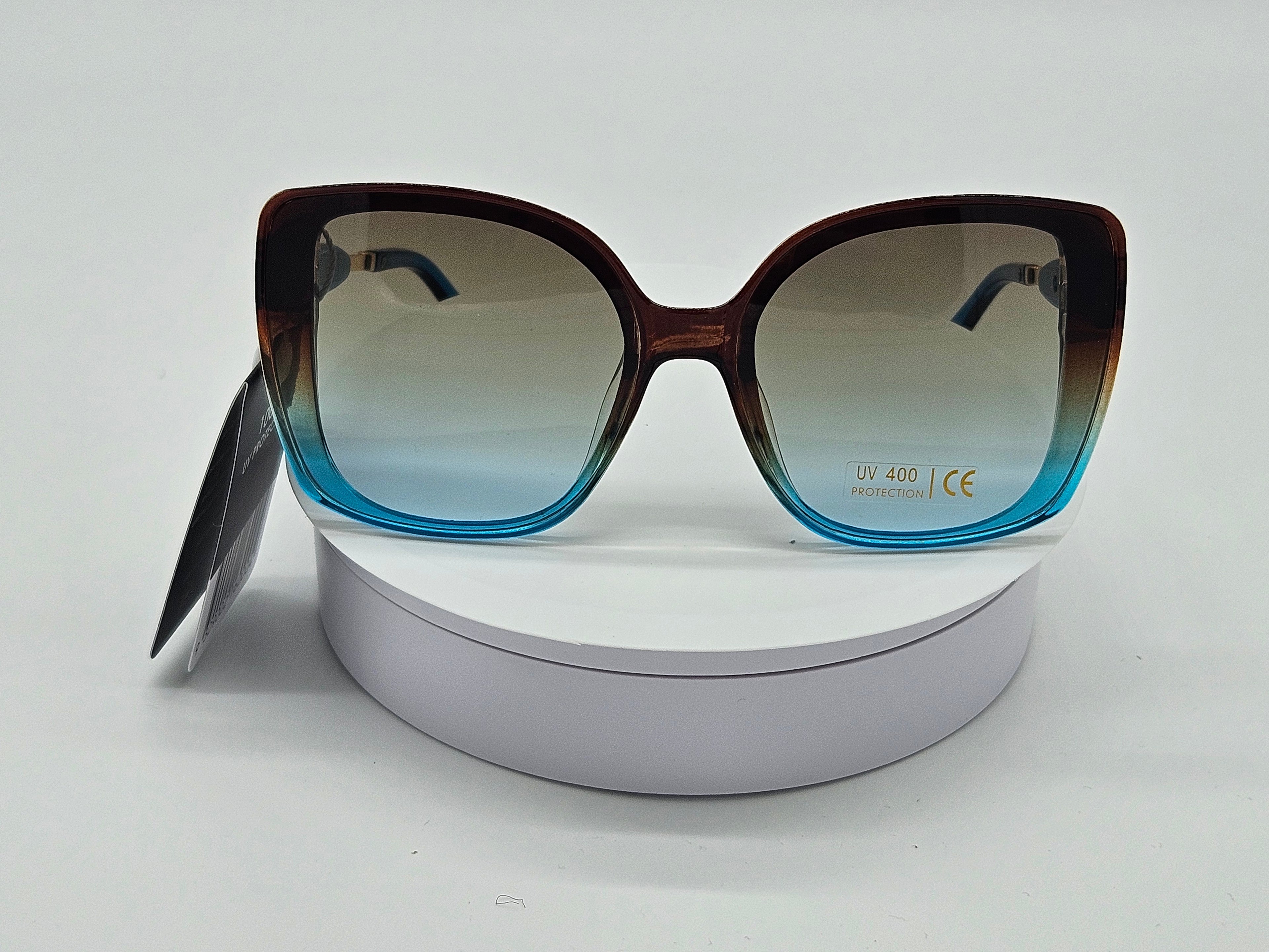 Oversized Brown-to-Blue Gradient Square Sunglasses