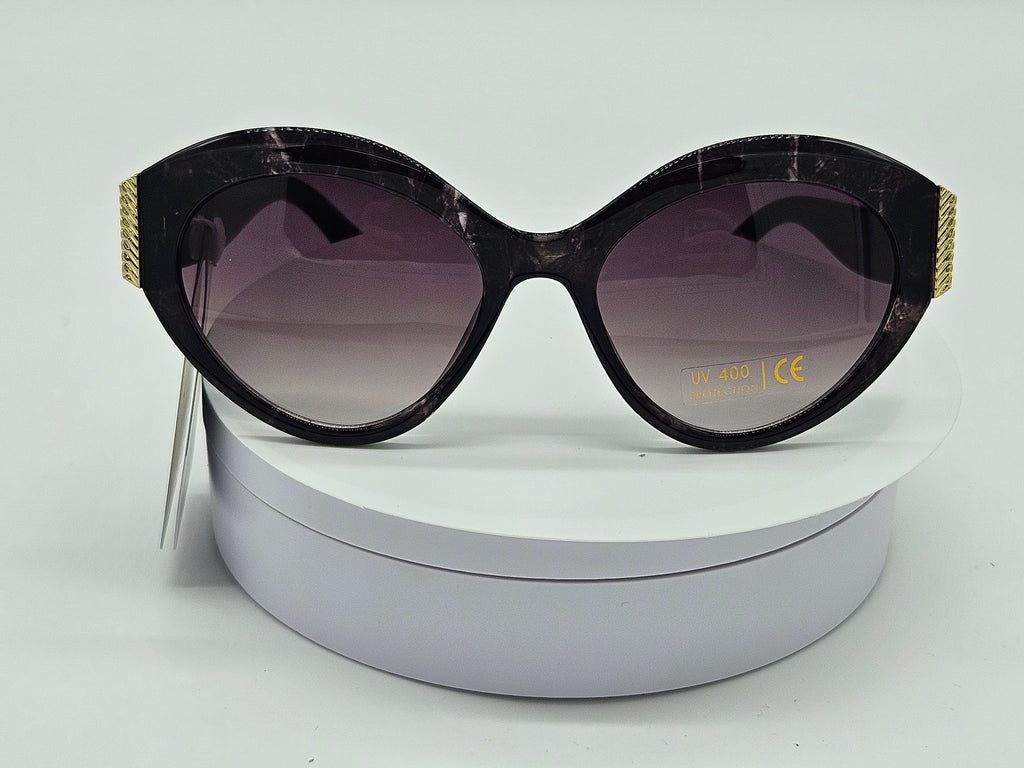 Marble Round Sunglasses with Gold Hinge Detail