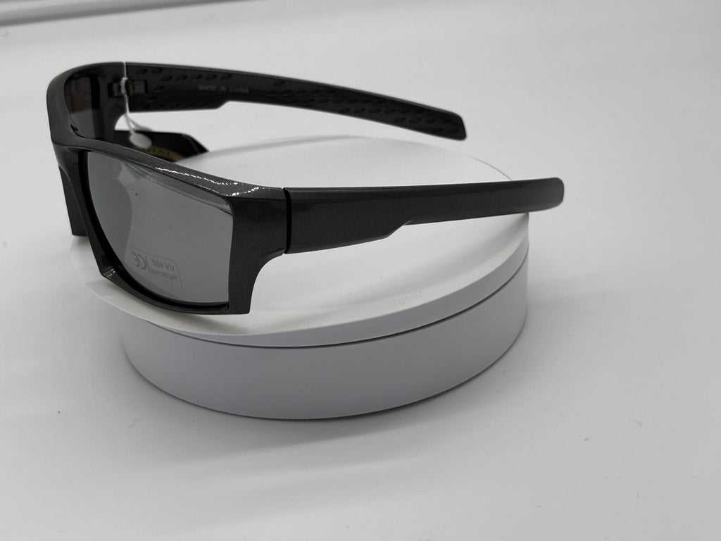 Black Sport Wraparound Sunglasses with Mirror Lens