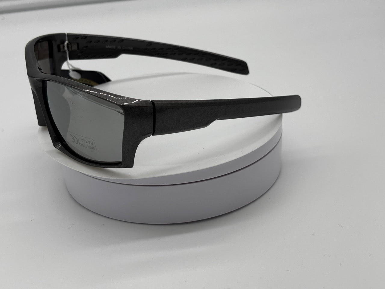 Black Sport Wraparound Sunglasses with Mirror Lens