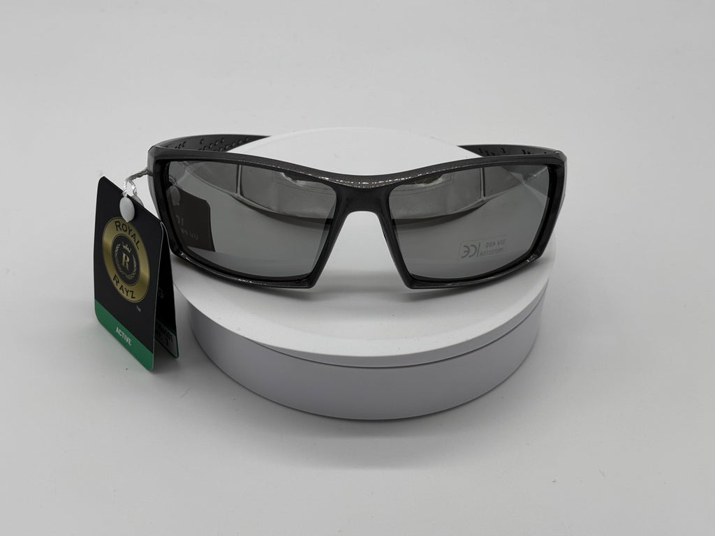 Black Sport Wraparound Sunglasses with Mirror Lens