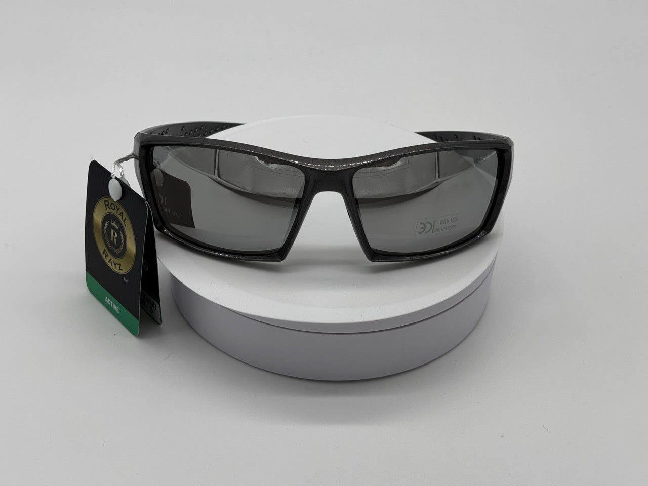 Black Sport Wraparound Sunglasses with Mirror Lens
