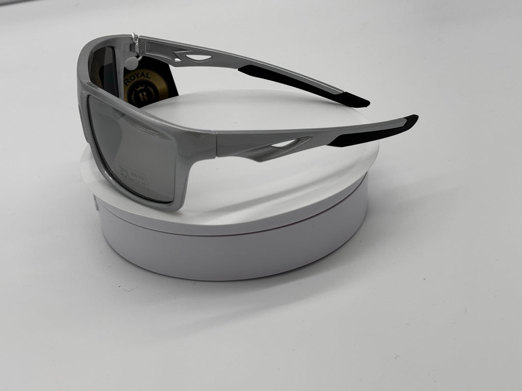 Grey Sport Wraparound Sunglasses with Mirror Lens