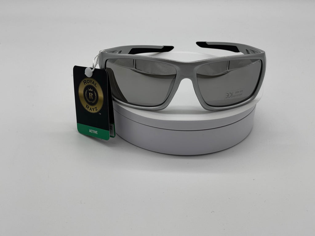 Grey Sport Wraparound Sunglasses with Mirror Lens