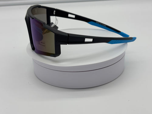 Black Sport Shield Sunglasses with Blue Mirror Lens
