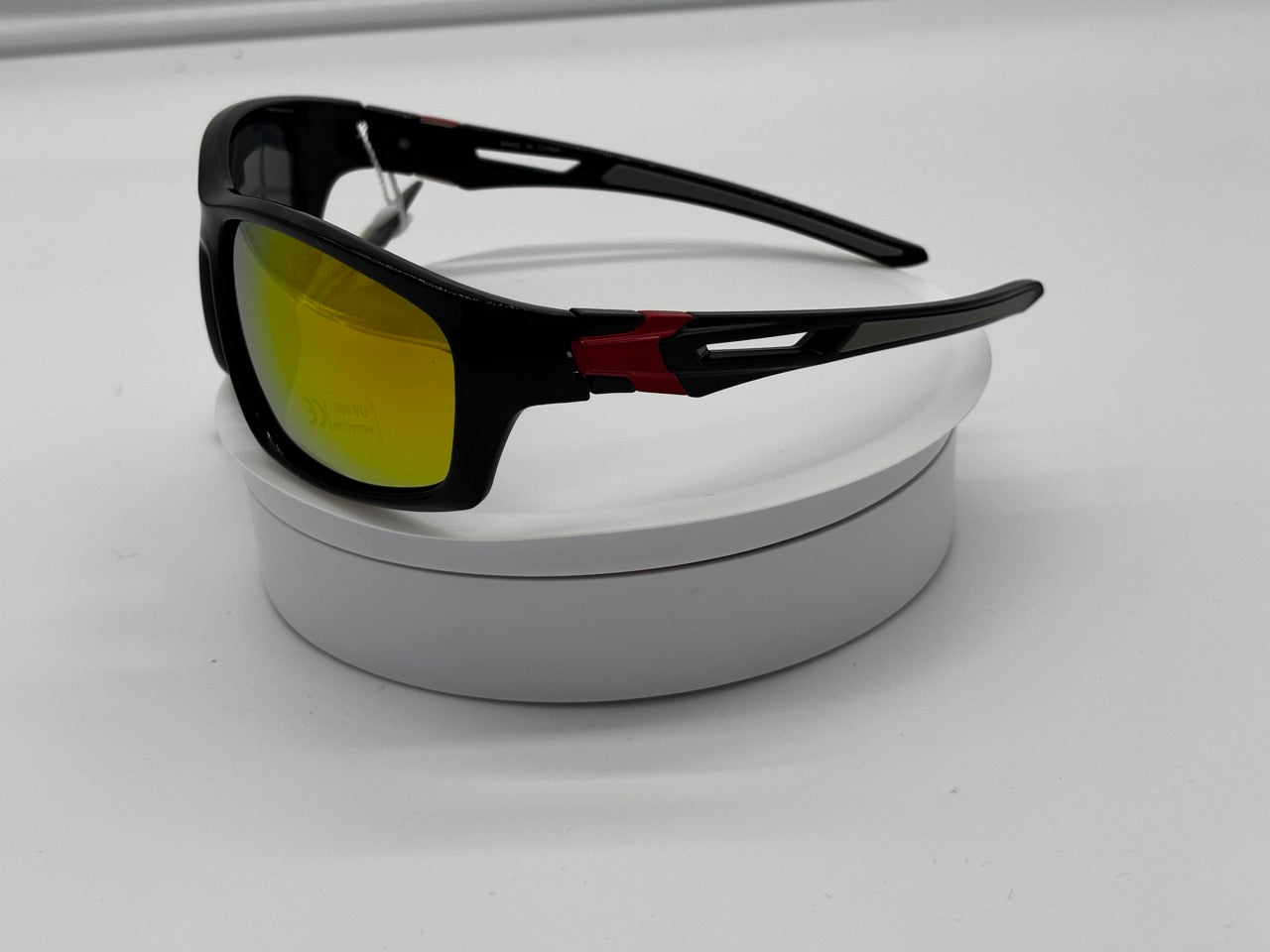 Black Sport Sunglasses with Gold-Red Mirror Lens