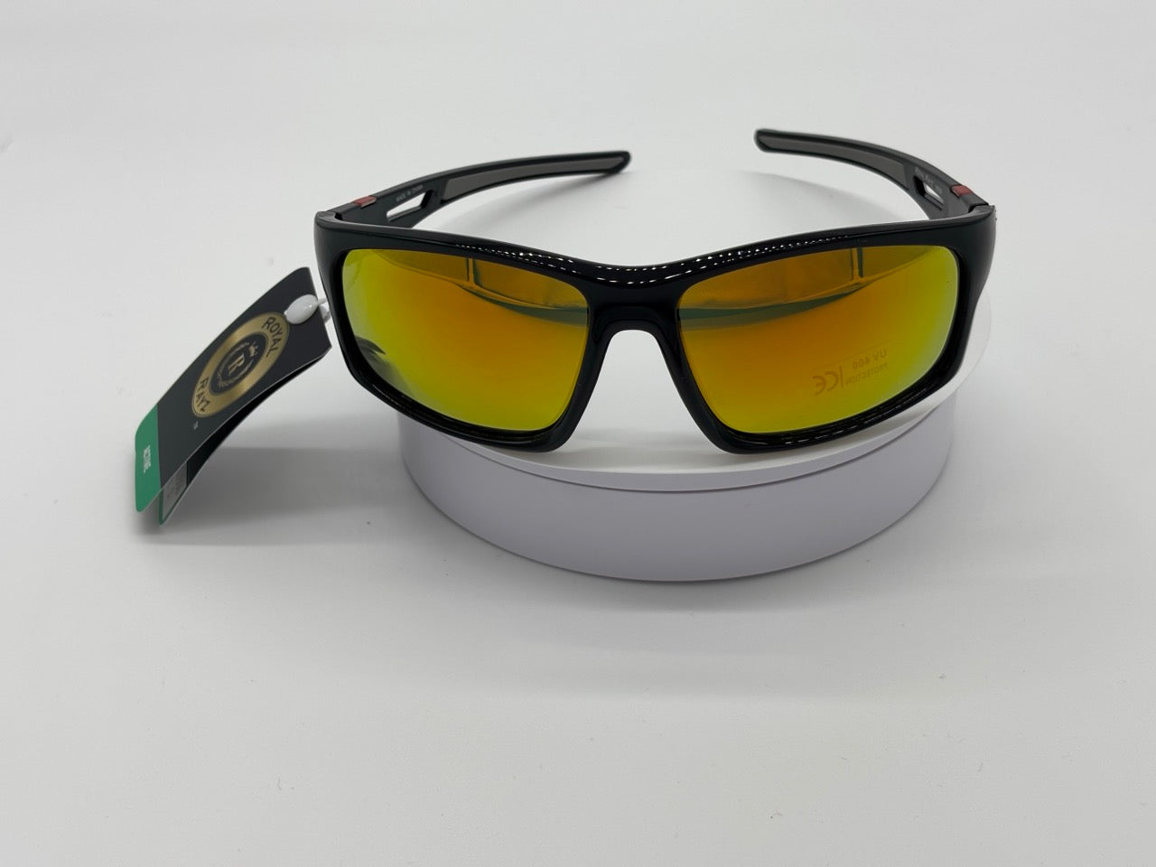 Black Sport Sunglasses with Gold-Red Mirror Lens