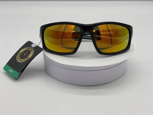 Black Sport Sunglasses with Gold-Red Mirror Lens