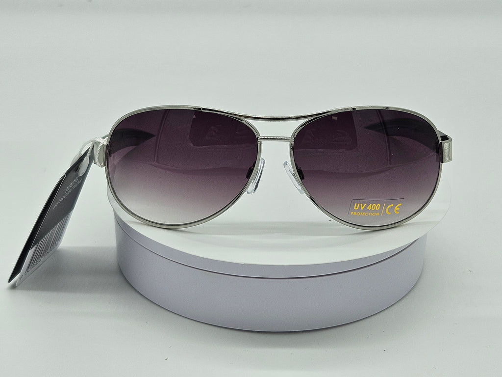 Silver Aviator Sunglasses with Burgundy Stripe Accent