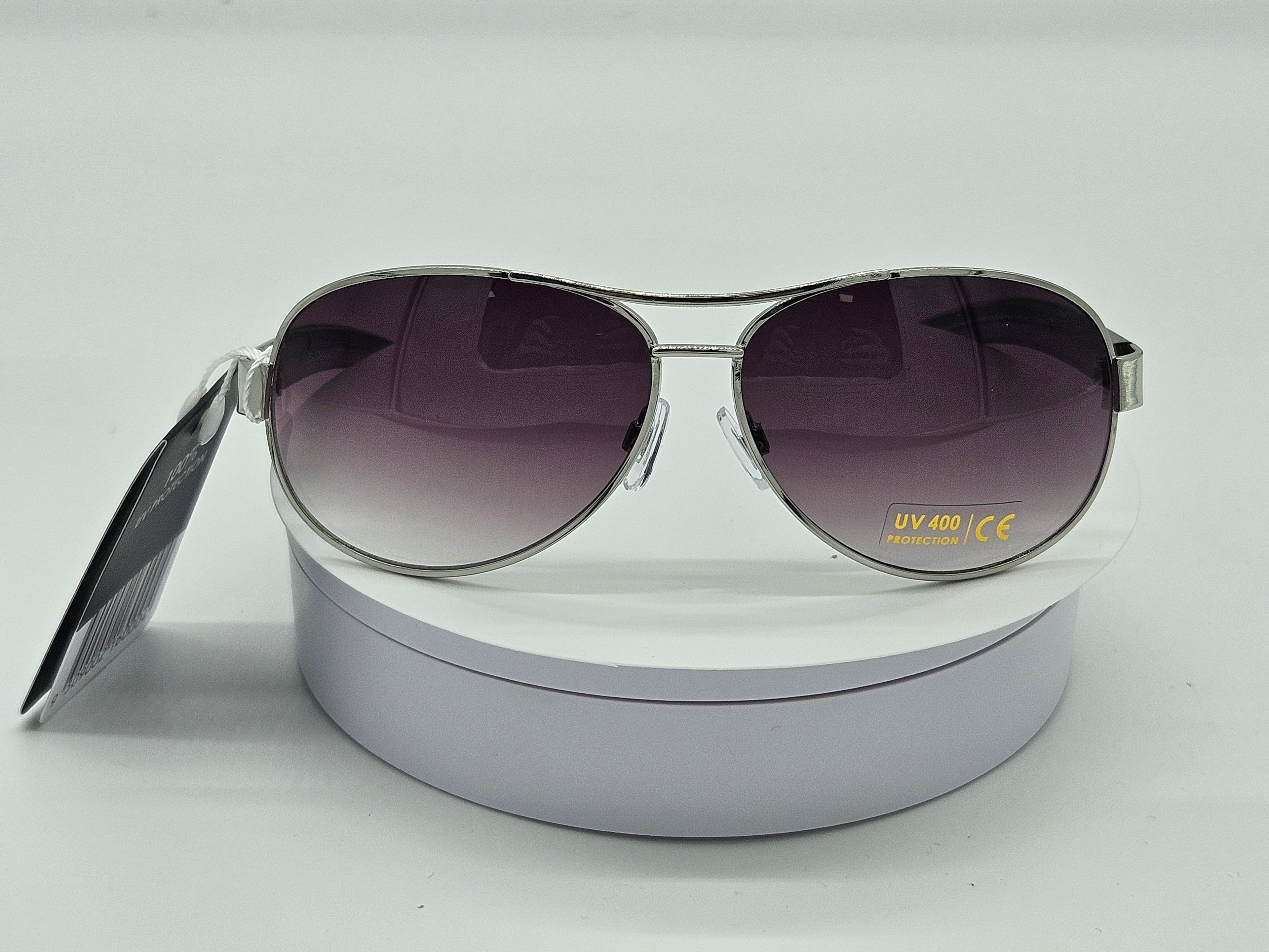 Silver Aviator Sunglasses with Burgundy Stripe Accent
