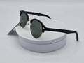 Matte Black Round Browline Sunglasses with Gold Accent