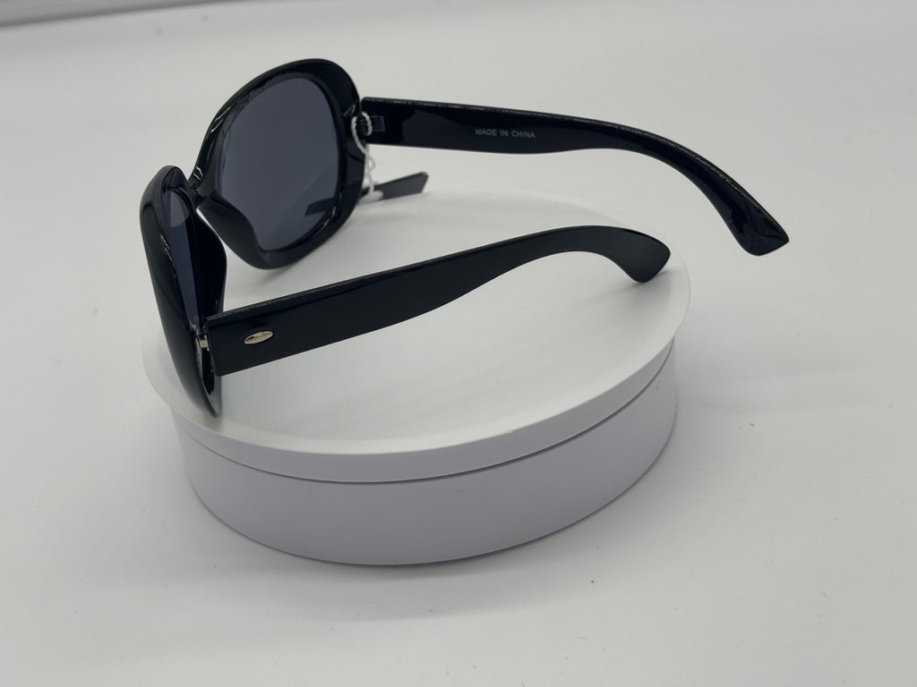 Glossy Black Oversized Sunglasses with Glitter Brow