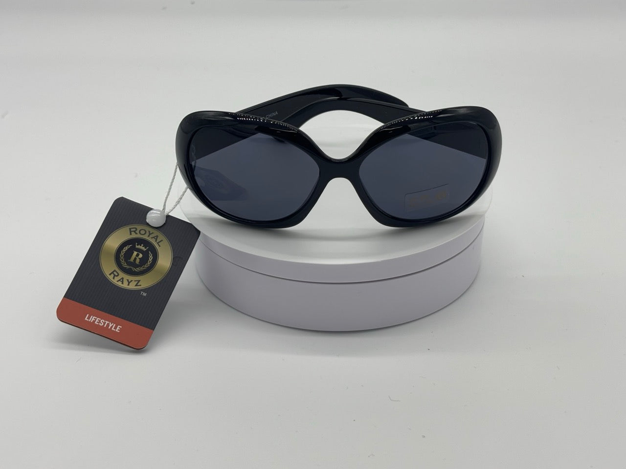 Glossy Black Oversized Sunglasses with Glitter Brow