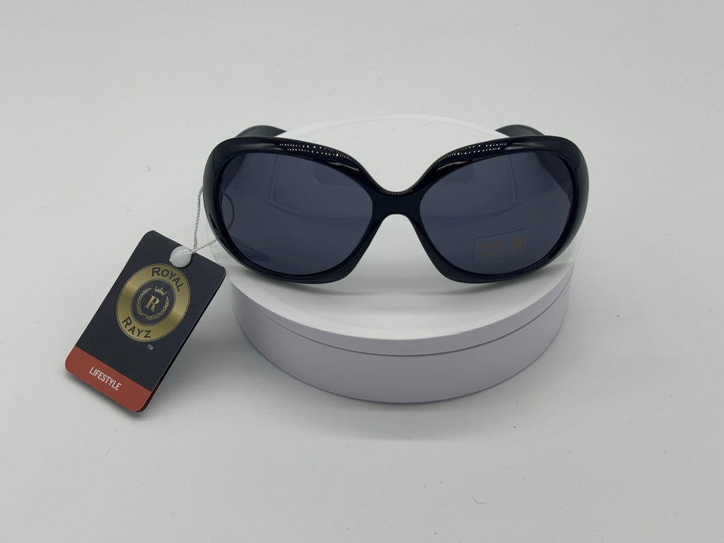 Glossy Black Oversized Sunglasses with Glitter Brow