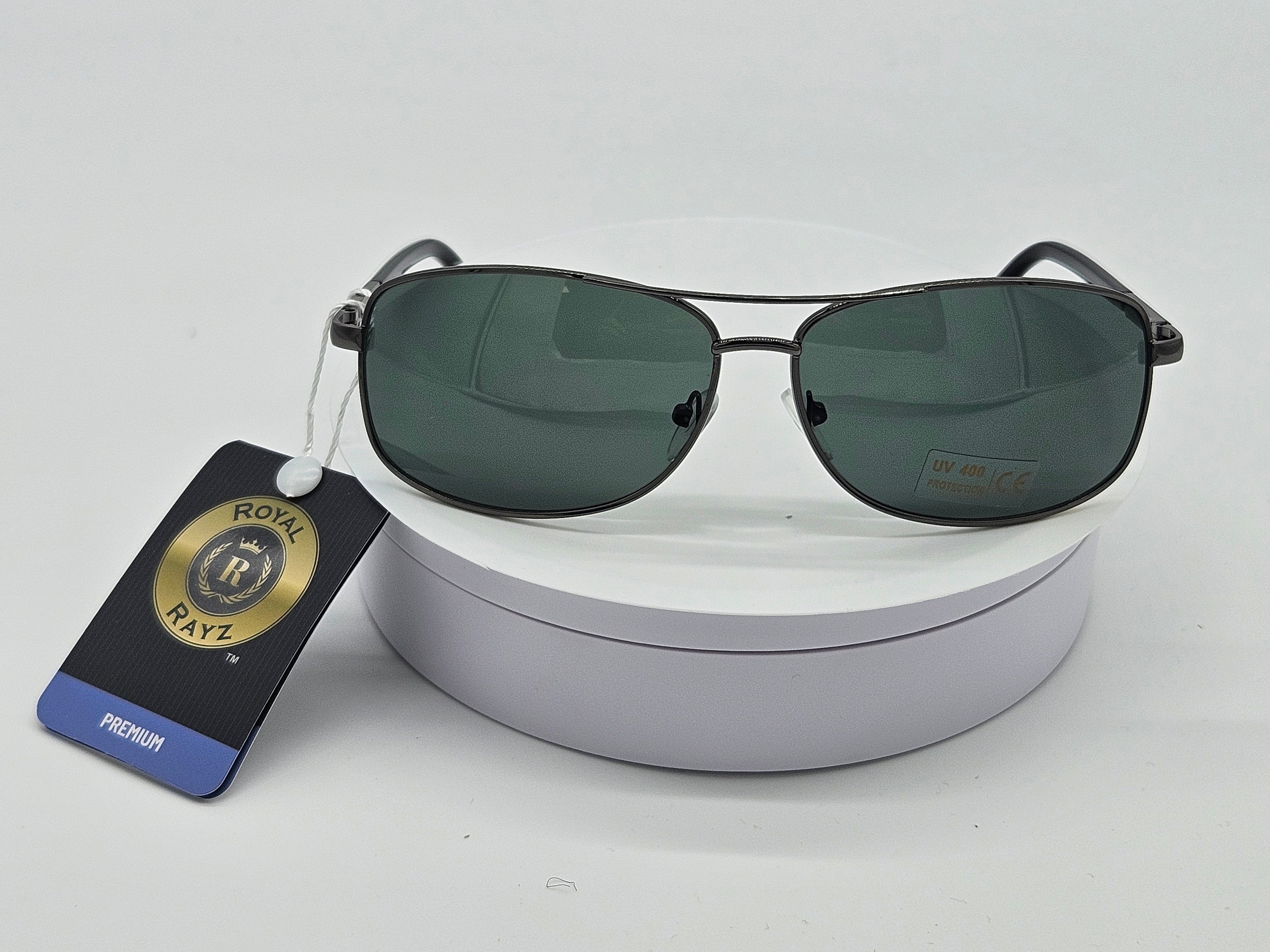 Gunmetal Aviator Sunglasses with Green Lens