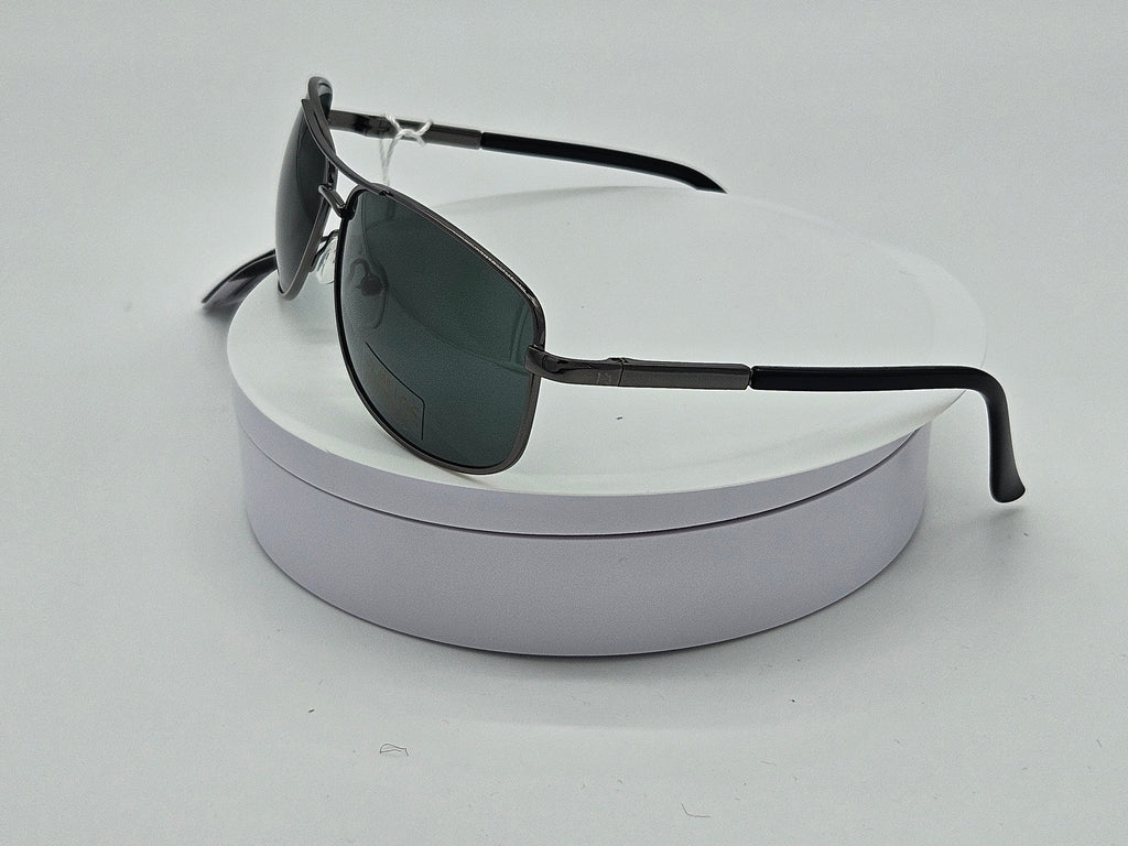 Gunmetal Aviator Sunglasses with Green Lens