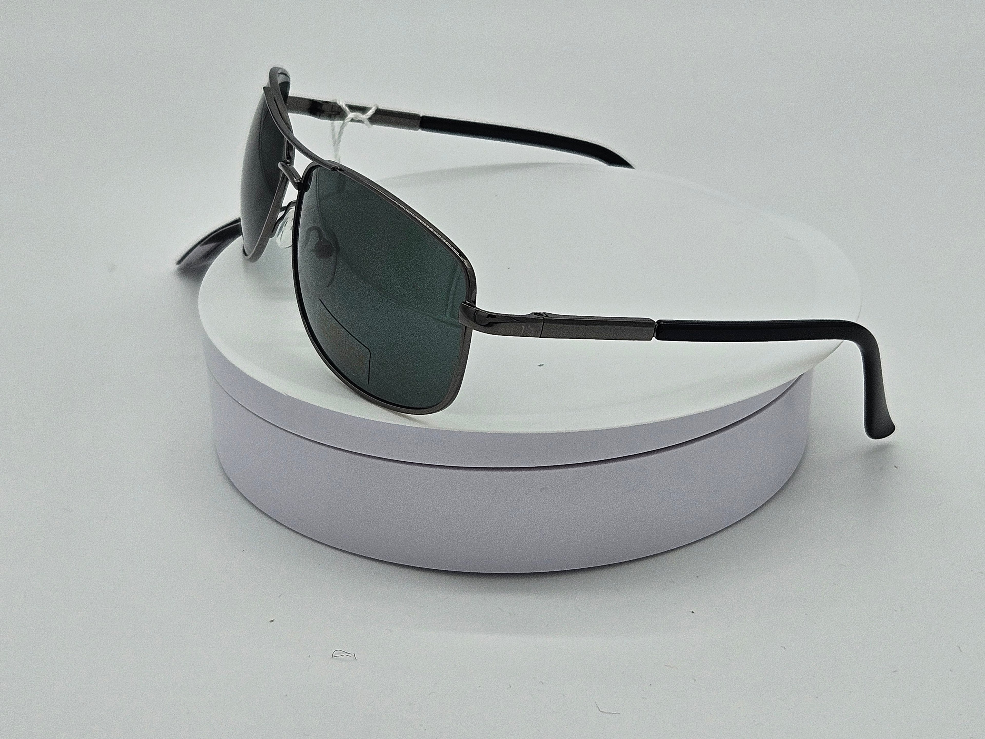 Gunmetal Aviator Sunglasses with Green Lens