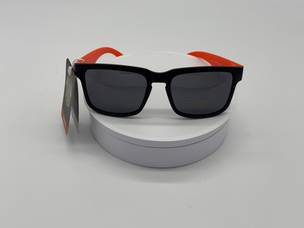 Matte Black Square Sunglasses with Orange Temple Arms