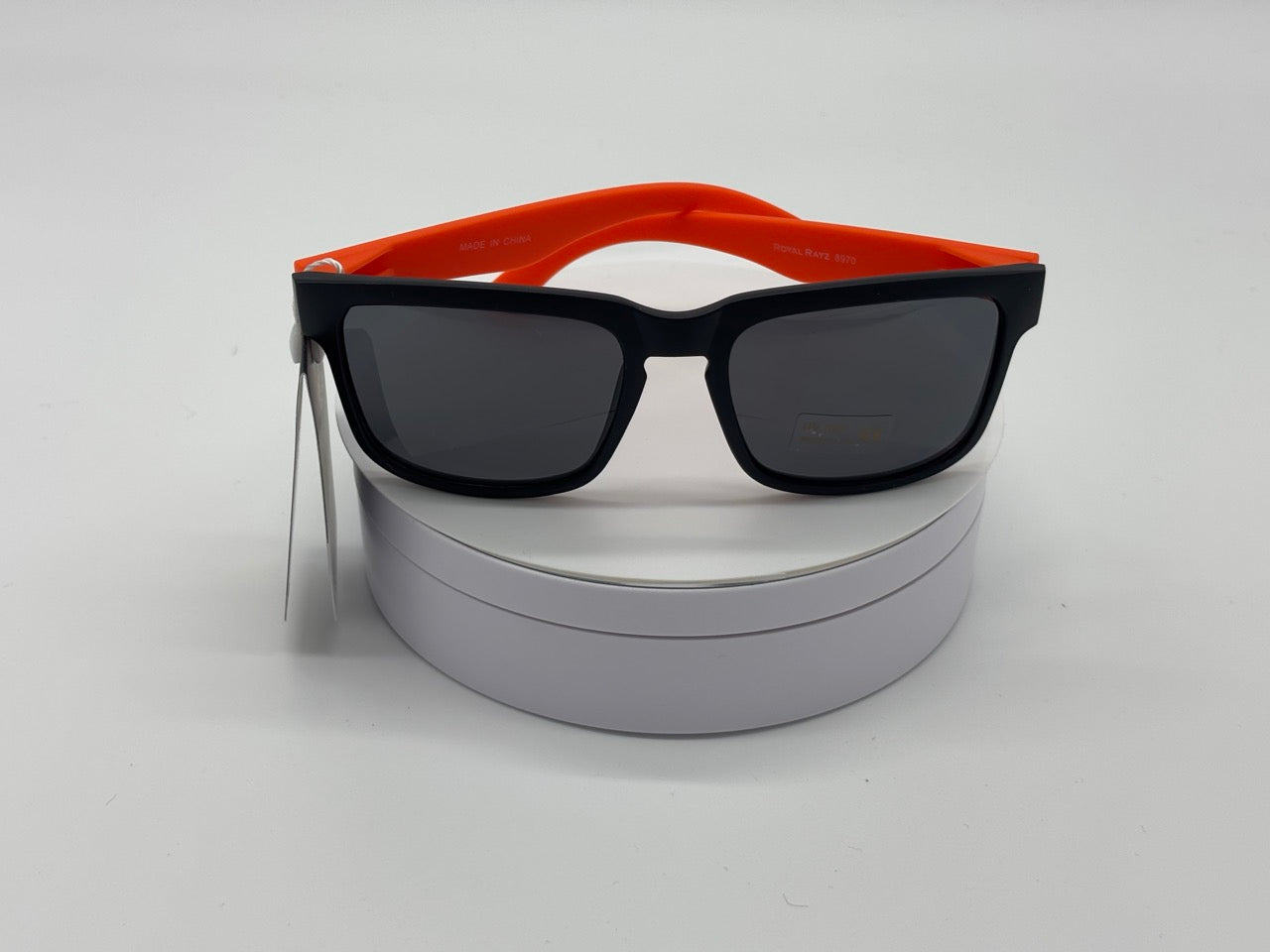 Matte Black Square Sunglasses with Orange Temple Arms