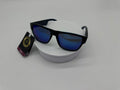Glossy Black Square Sunglasses with Blue Mirror Lens