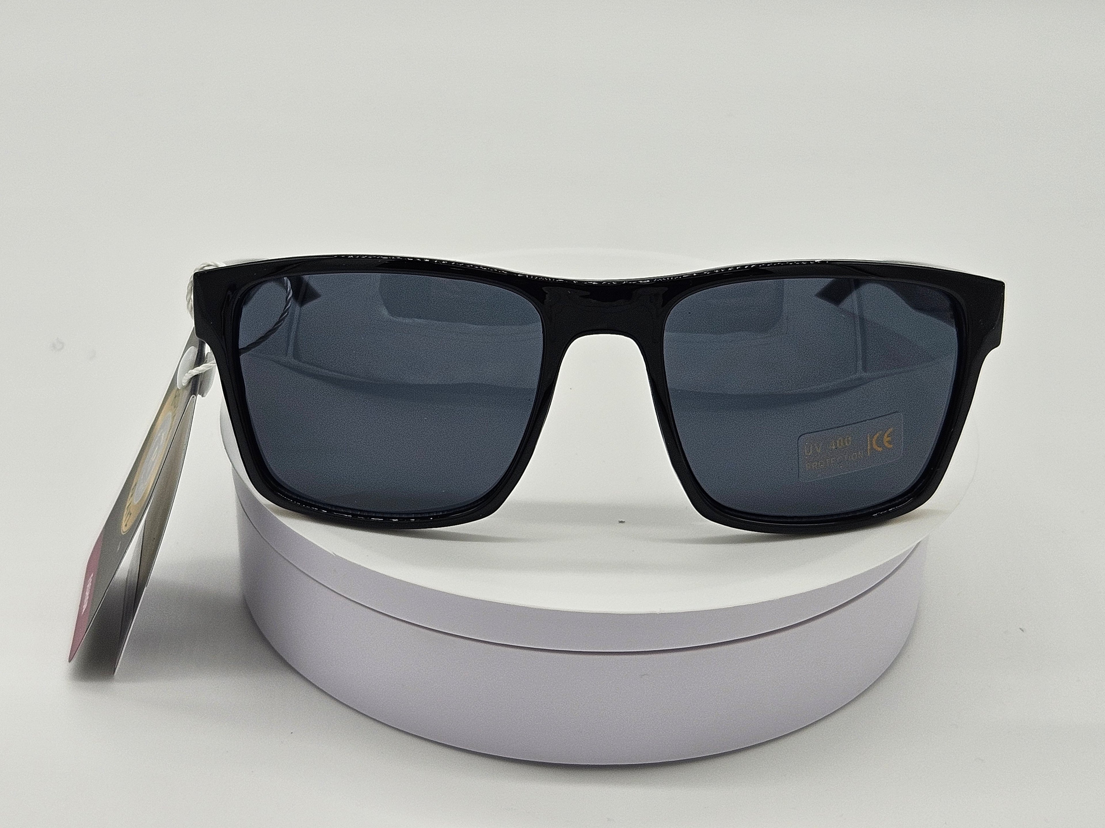 Glossy Navy Square Sunglasses with Silver Hinge Accent