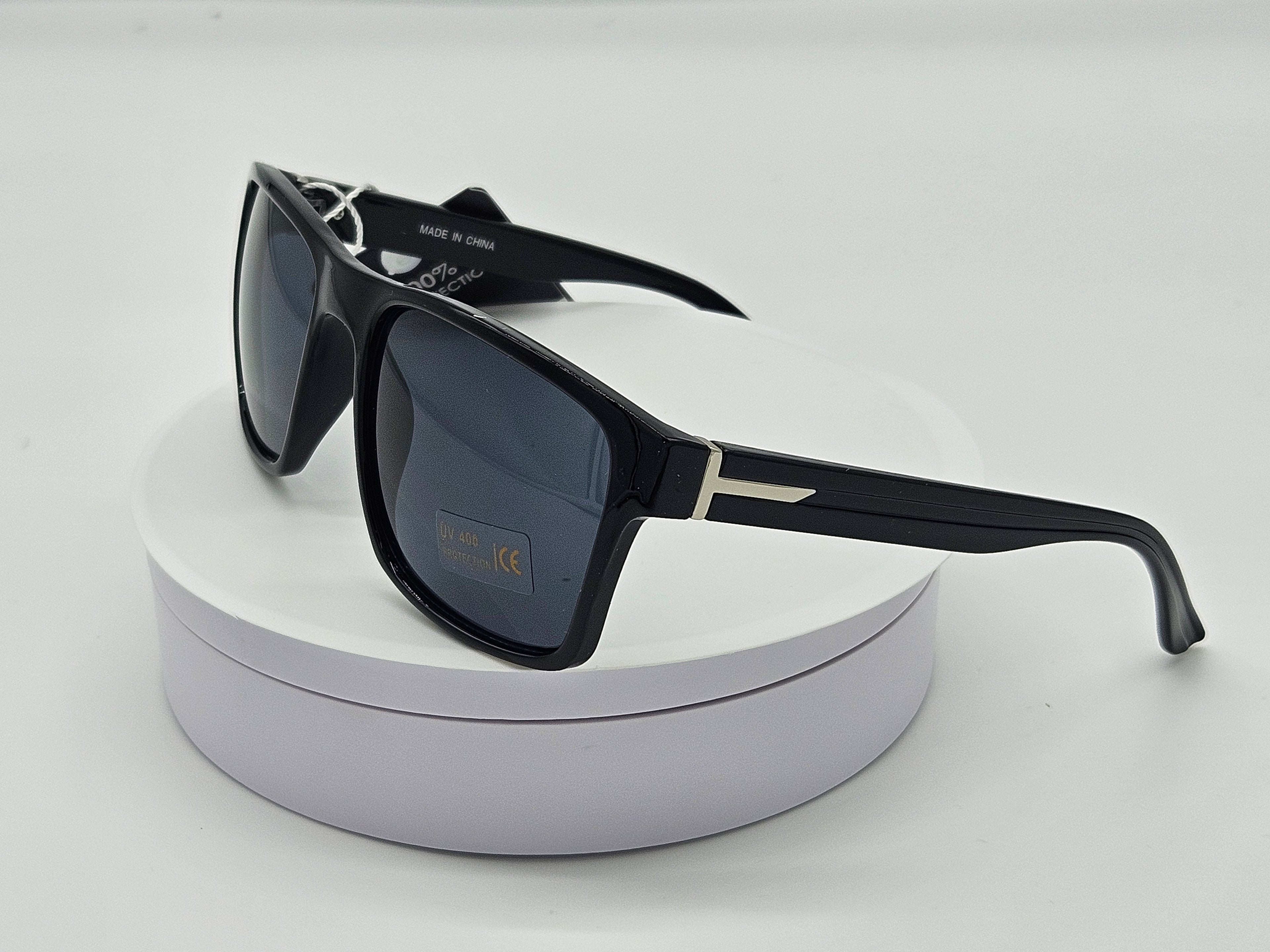Glossy Navy Square Sunglasses with Silver Hinge Accent