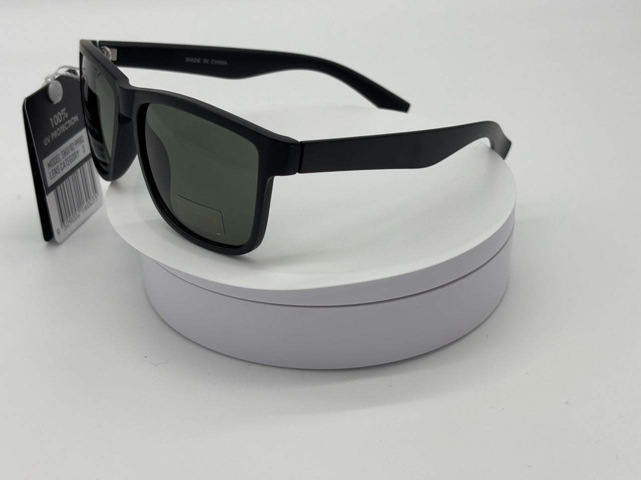 Matte Black Square Sunglasses with Green Lens