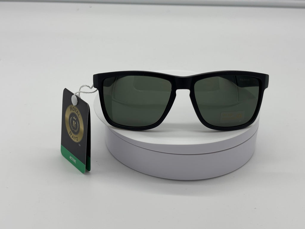 Matte Black Square Sunglasses with Green Lens