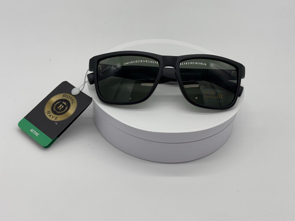 Matte Black Square Sunglasses with Green Lens