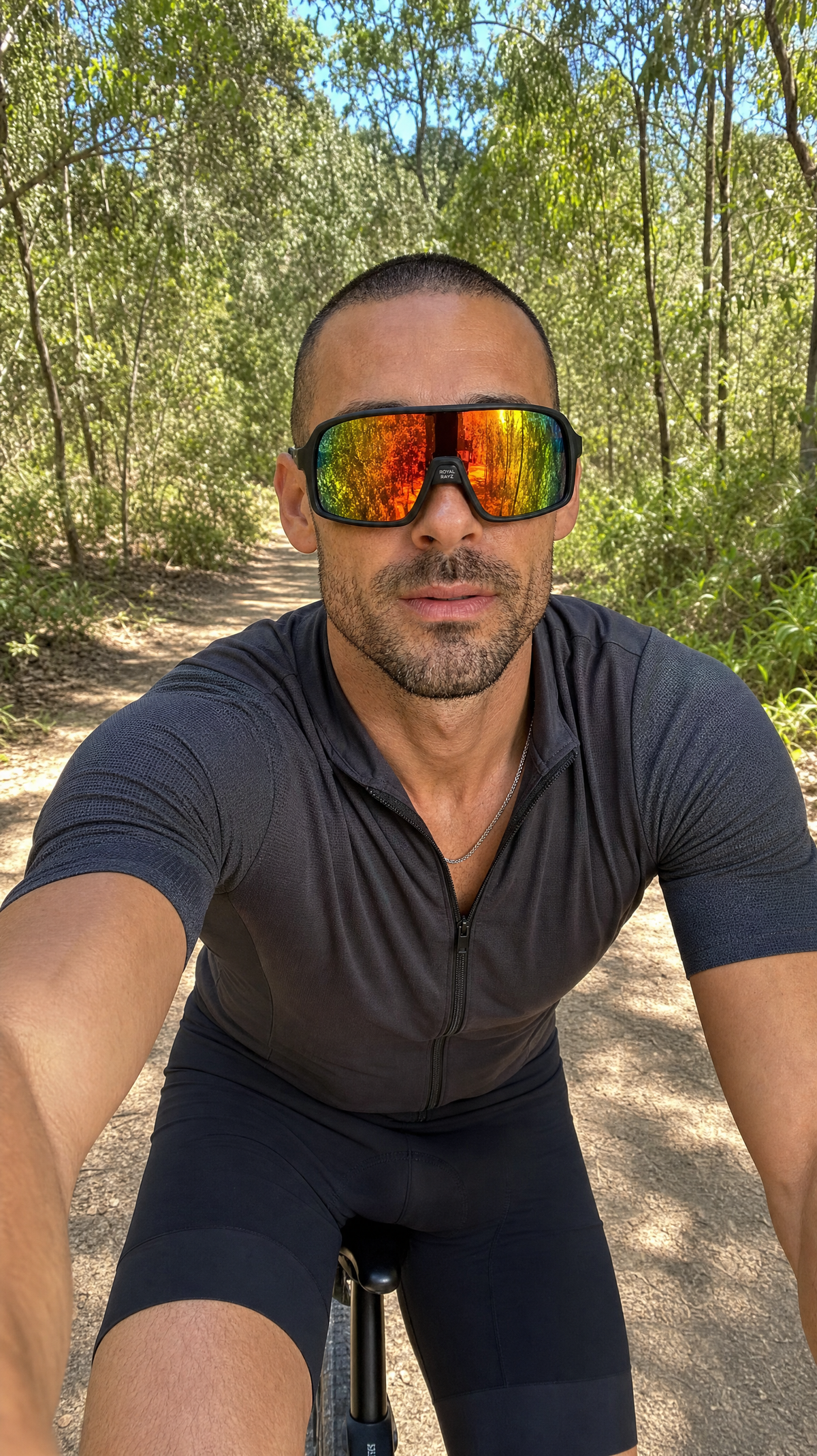Royal Rayz Sport Shield Sunglasses – Black, Orange Mirror Lens