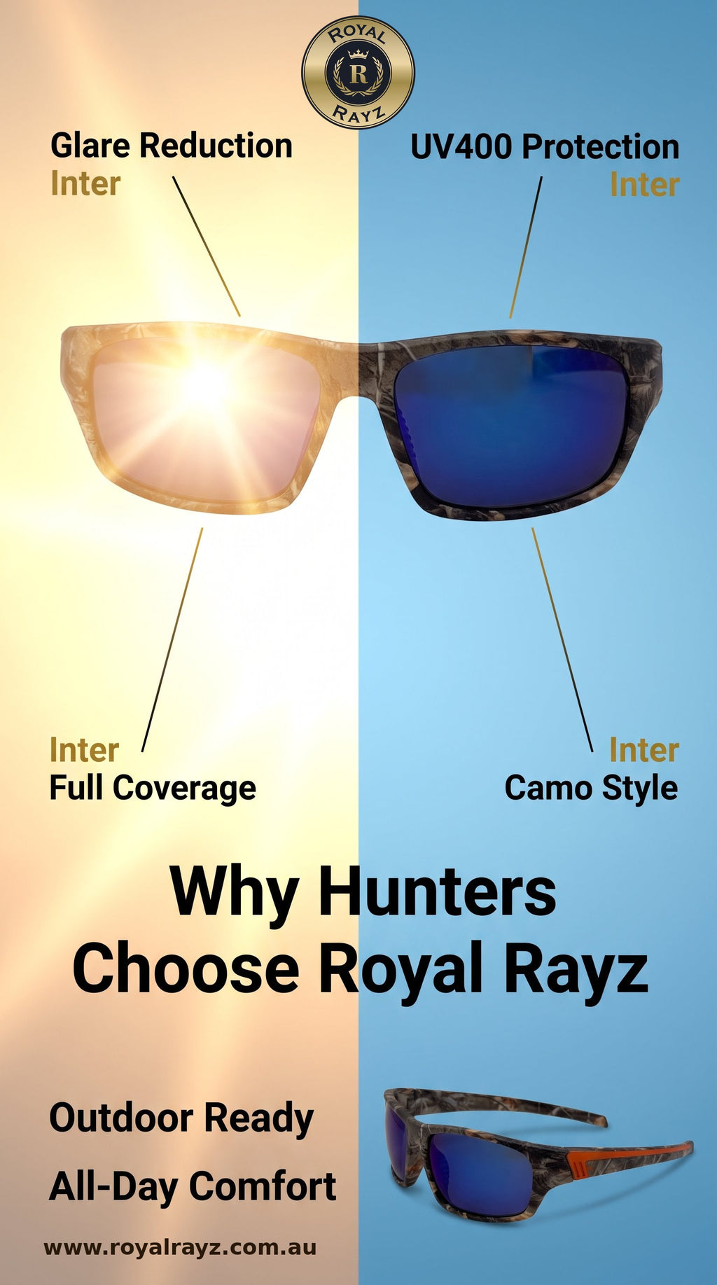 Royal Rayz Camo Wrap Sunglasses – Camo & Orange, Blue Mirror Lens