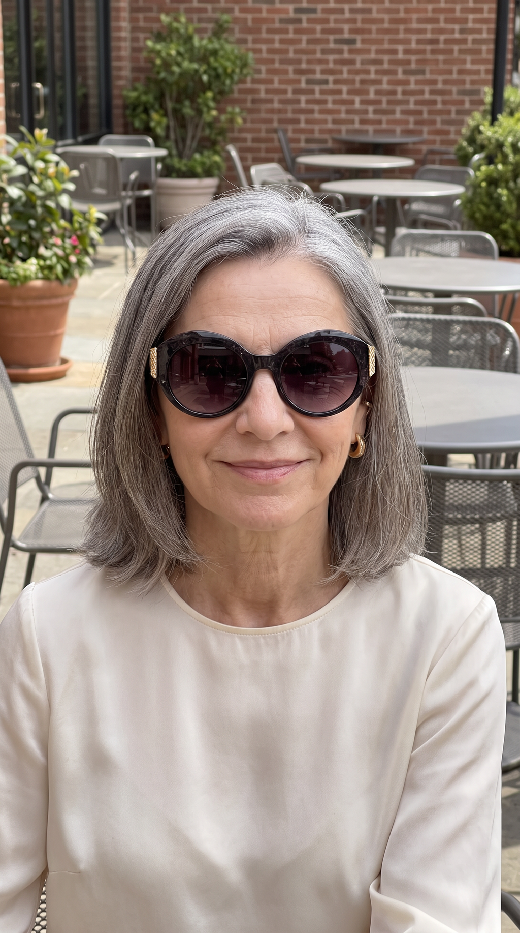 Marble Round Sunglasses with Gold Hinge Detail