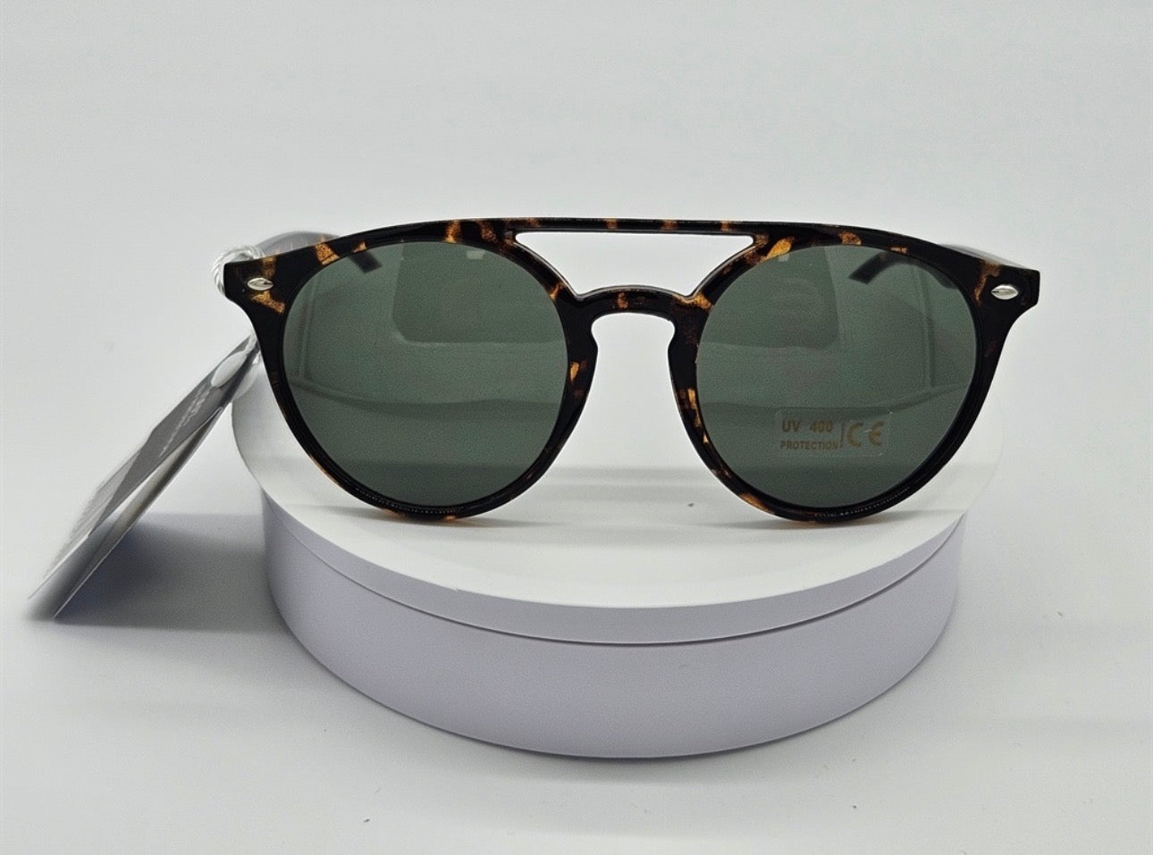 Royal Rayz Double Bridge Round Sunglasses – Tortoiseshell, Green Lens