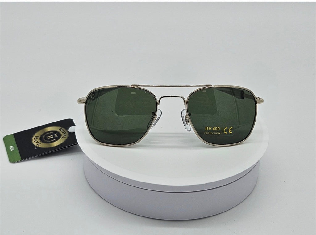 Royal Rayz Kids Aviator Sunglasses – Silver, Green Lens