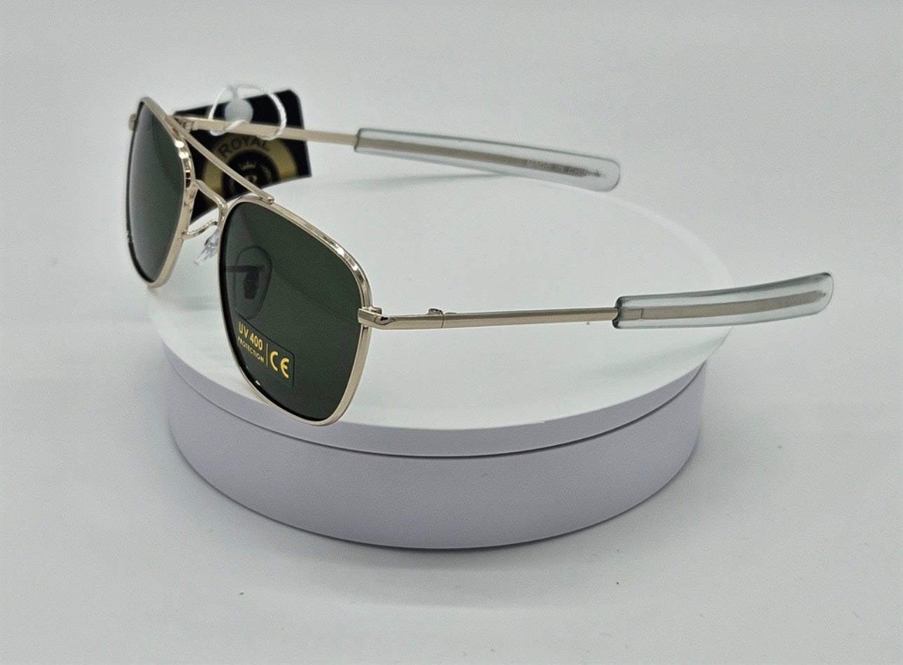 Royal Rayz Kids Aviator Sunglasses – Silver, Green Lens