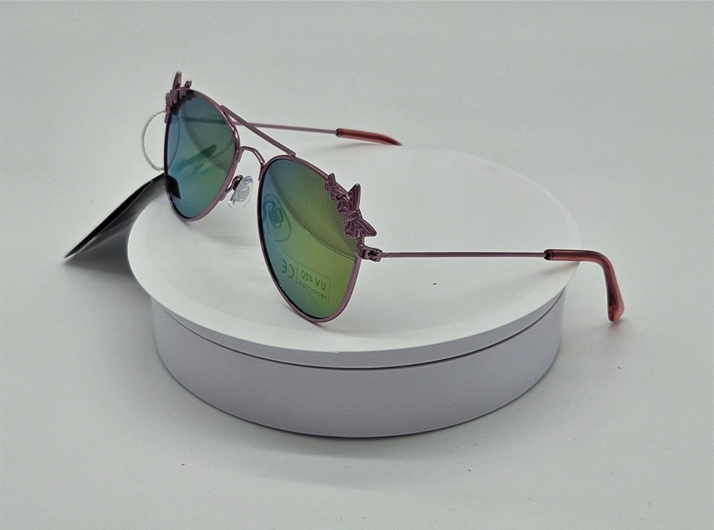 Royal Rayz Kids Butterfly Aviator Sunglasses – Pink, Green-Purple Mirror Lens