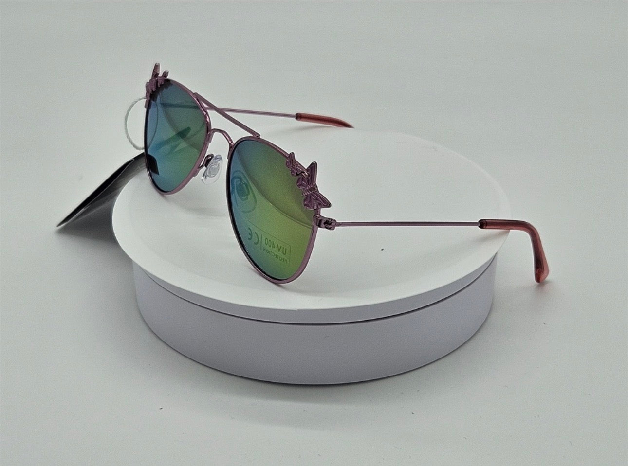 Royal Rayz Kids Butterfly Aviator Sunglasses – Pink, Green-Purple Mirror Lens