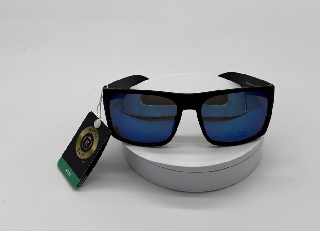 Royal Rayz Bold Square Sunglasses – Matte Black, Blue Mirror Lens