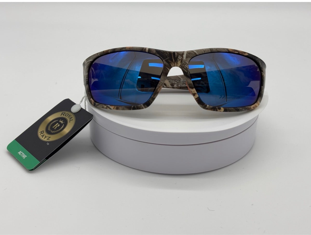 Royal Rayz Camo Wrap Sunglasses – Camo & Orange, Blue Mirror Lens