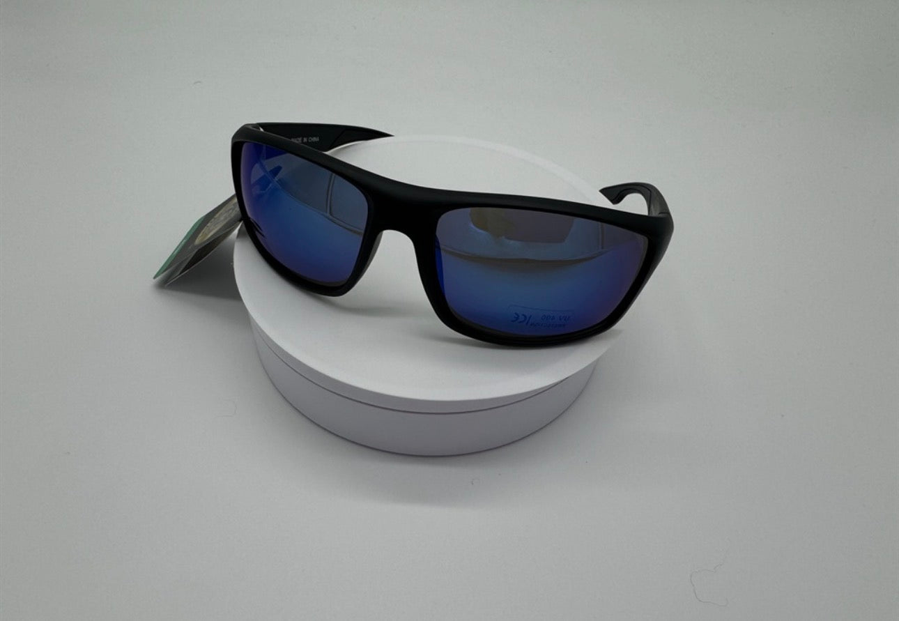 Royal Rayz Wraparound Sport Sunglasses – Matte Black, Blue Mirror Lens