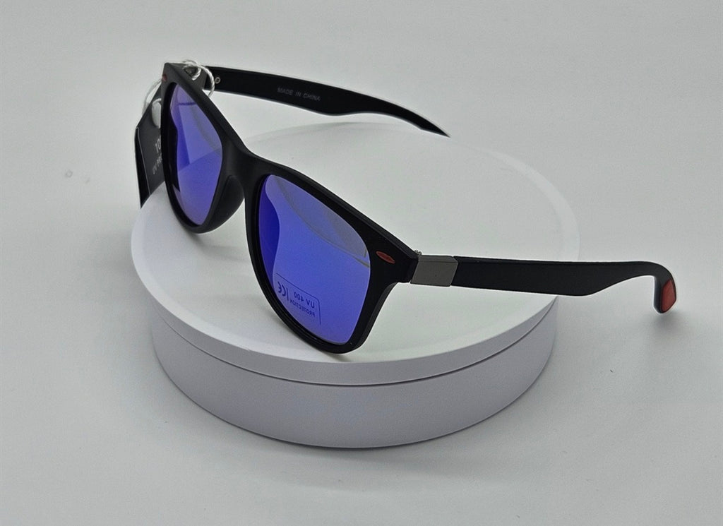Royal Rayz Retro Square Sunglasses – Matte Black, Blue Mirror Lens