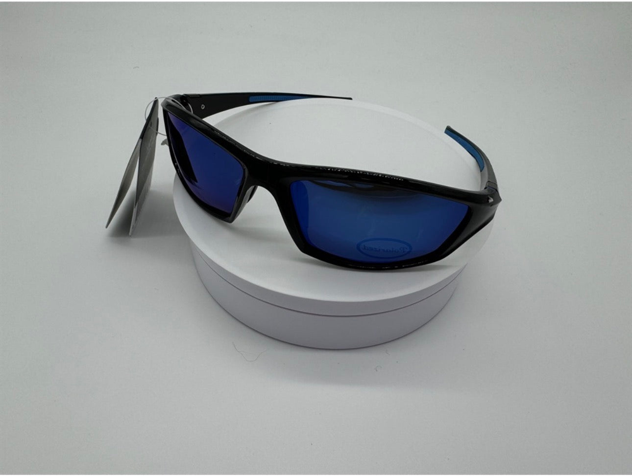 Black Sport Sunglasses with Blue Mirror Polarized Lens