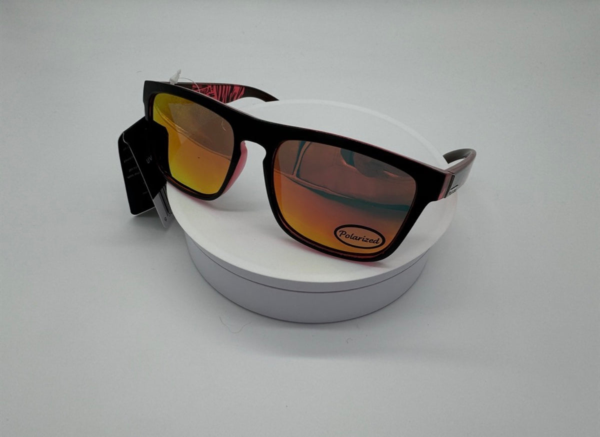 Black Square Sunglasses with Orange Mirror Lens Polarized