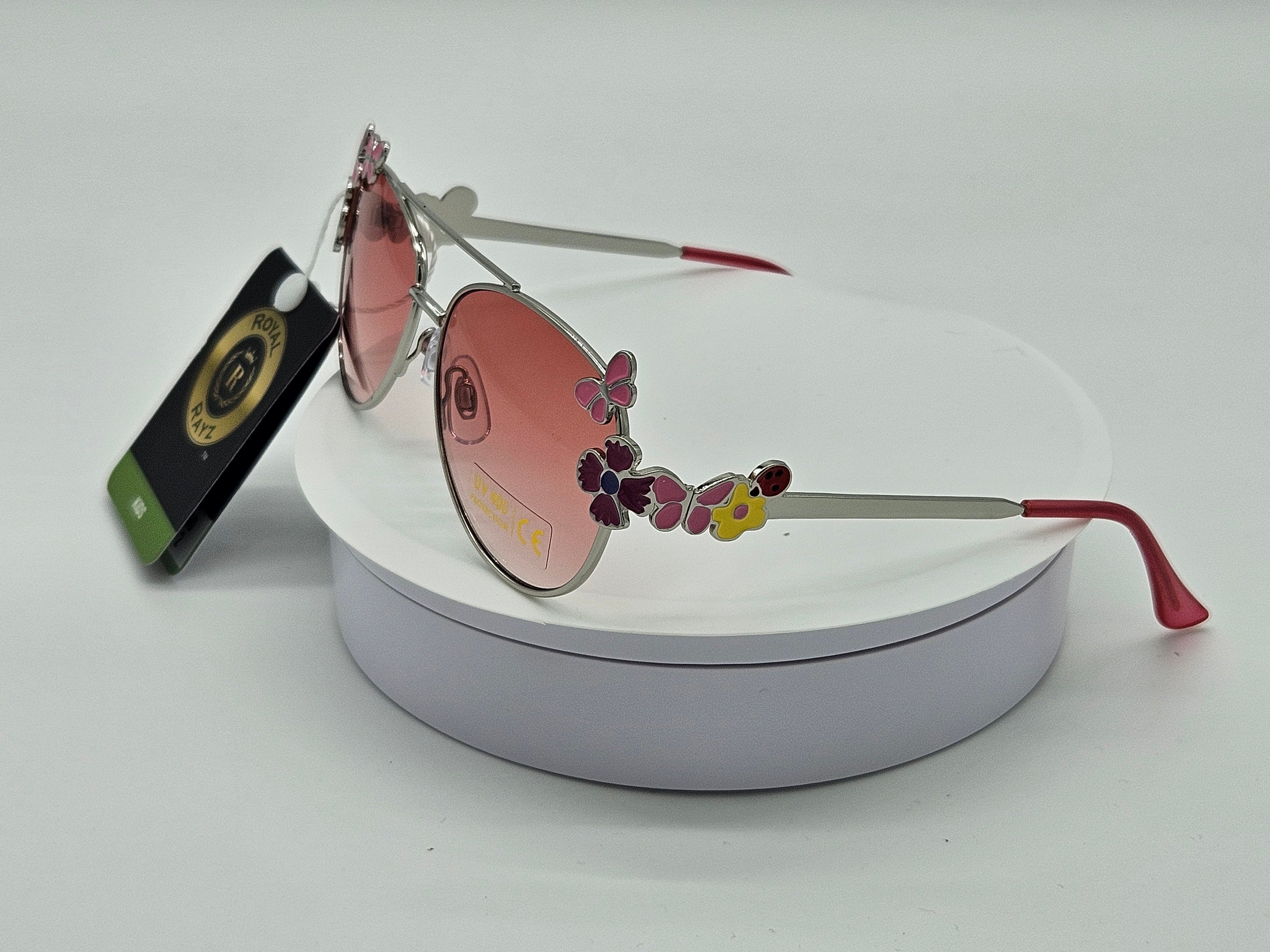 Royal Rayz Kids Butterfly Garden Aviator Sunglasses – Silver, Pink Gradient Lens
