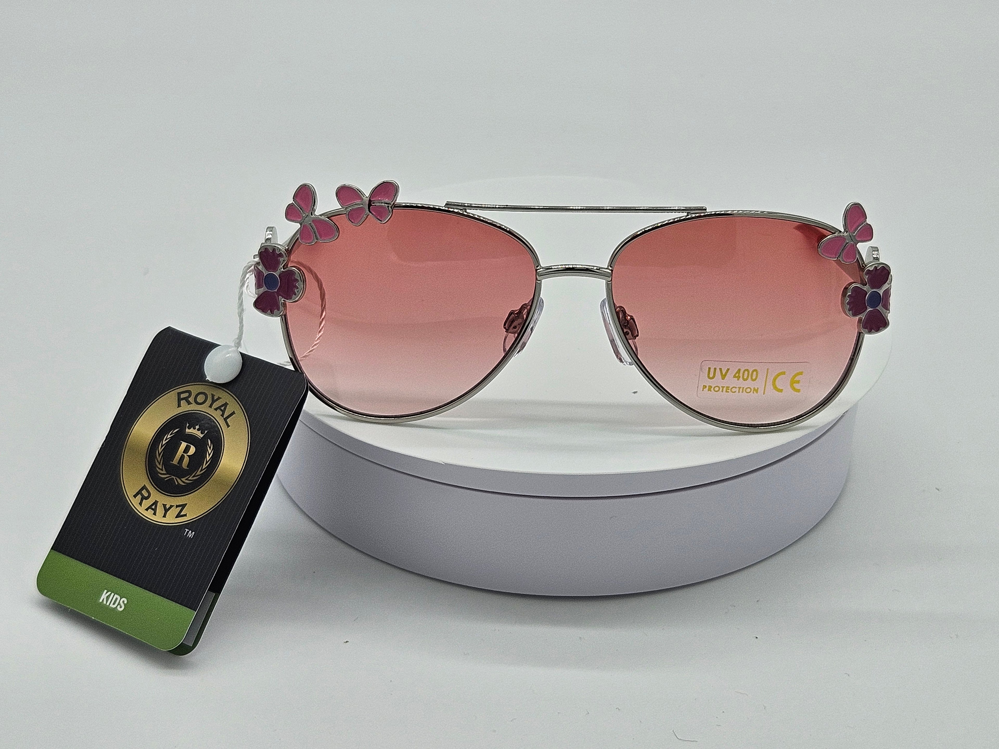 Royal Rayz Kids Butterfly Garden Aviator Sunglasses – Silver, Pink Gradient Lens